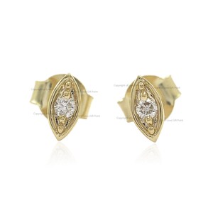 Solid 14k Yellow Gold Stud Earrings Genuine Pave Si Clarity G-H Color Solitaire Diamond Earring Jewelry Gift Size 5 x 3 mm