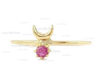 Ruby Sun & Moon-ring: 14 kt geelgouden astrologische ring