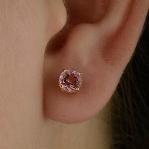 Pink Tourmaline Studs: 14K Gold Solitaire Earrings, October Birthstone