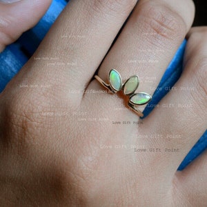 Genuine Trio Marquise Cut Australian Opal Gemstone Ring Solid 14K Yellow Gold Anniversary Wedding Jewelry Minimalist Gift For Her