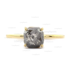 Anel de diamantes sal e pimenta em ouro amarelo 14K: solitário minimalista