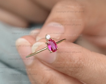 Ruby Diamond Ring, 14K Yellow Gold Pave Engagement Ring