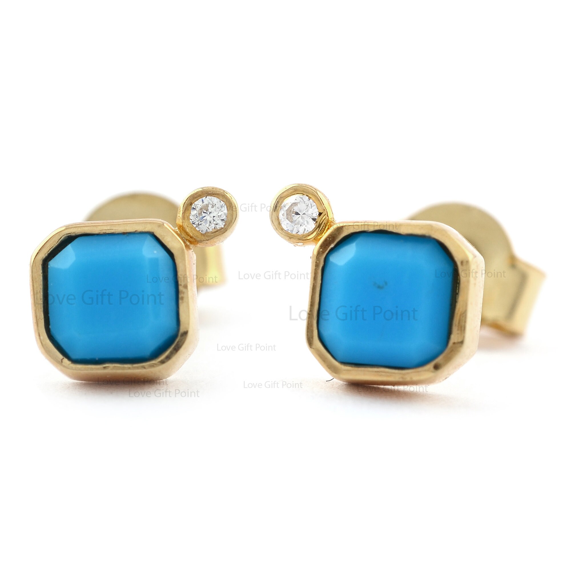 ARIZONA FREEDOM ターコイズ スタッドピアス アリゾナ ターコイズ ダイヤモンド 14K ゴールド スタッドピアス