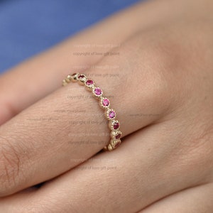 Natural Ruby Full Eternity Band Ring, 14K Solid Yellow Gold Infinity Band Ring, Handmade Stackable Wedding Ring, Valentine&#39;s Day Gift