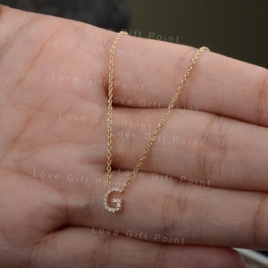 Collar con colgante de diamante con inicial G y letra G, color G H, de 0,11 ct., en oro amarillo macizo de 14 quilates, joyería personalizada de la A a la Z.