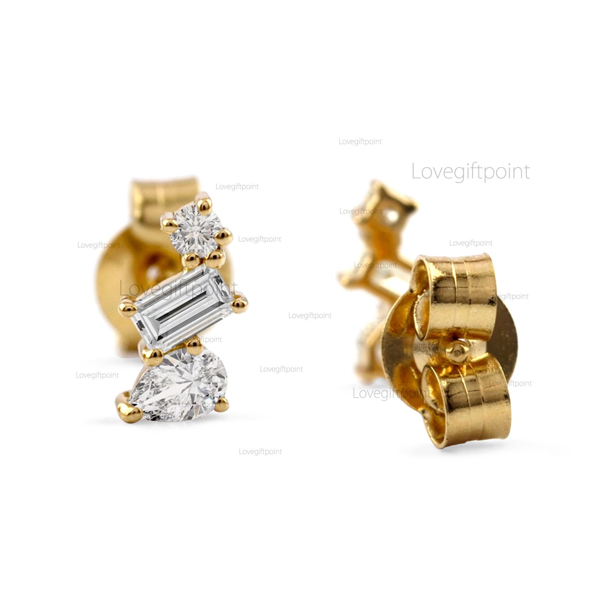 ◆STONEHENgE◆ Grain 14K Brown Diamond One Touch Earrings SA Buy 0.28 Carat Round cut 18k Yellow Gold Brown Diamond
