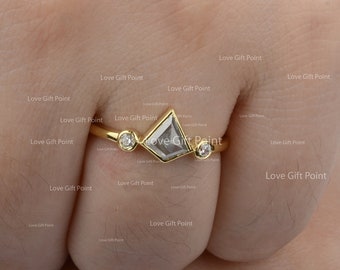 Natural Kite Cut Salt and Pepper Diamond  Engagement Ring Solid 14K Yellow Gold Gray Diamond Unique Ring Handmade Jewelry Special Gift Idea.