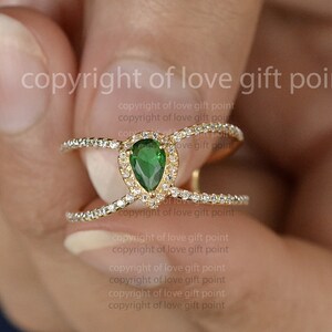 14k Solid Yellow Gold Genuine Zambia Emerald Gemstone Engagement Band Ring Si Clarity G-H Color Diamond Weddings Ring Minimalist Jewelry