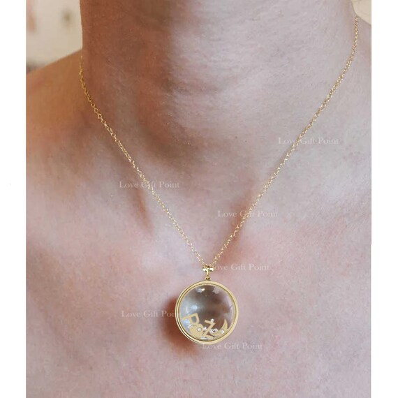 P & Z Love Heart Moon Crystal Quartz Shaker Pendant Necklace