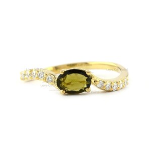 Green Tourmaline Diamond Ring: 14k Yellow Gold Stackable Band