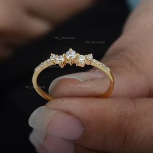 Anillo de diamantes genuinos / Anillo de diamantes en racimo de oro de 14 k / Anillo de oro macizo de 14 k / Anillo de compromiso / Alianza de bodas de oro rosa / Anillos apilables