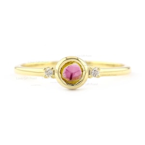 Rare Watermelon Tourmaline Ring, 14K Gold Tourmaline Diamond Ring, Bi Color Tourmaline Ring, Three Stone Ring, Natural Tourmaline Ring