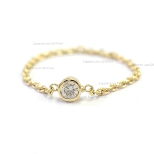 Anillo de cadena de diamantes solitario: engaste de bisel de oro amarillo de 14 quilates