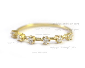 14k Solid Gold Half Eternity Ring Genuine Pave Si Clarity G-H Color Diamond Half Eternity Wedding Band Ring Handmade Minimalist Jewelry