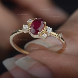 Genuine Oval Ruby Gemstone Ring /Natural Diamond Ring/Ruby Wedding Ring /14k Solid Gold Ring /Ruby Diamond Ring /Minimalist Ring Jewelry