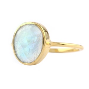 Dainty Rainbow Moonstone Ring/ Solid 14K Yellow Gold Ring/ Faceted Moonstone Ring/ Genuine Gemstone Ring/ June Birthstone/ Birthday Gift