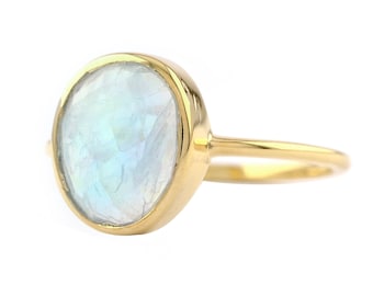 Regenbogen Mondstein Ring: 14K Gelbgold, Juni Geburtsstein