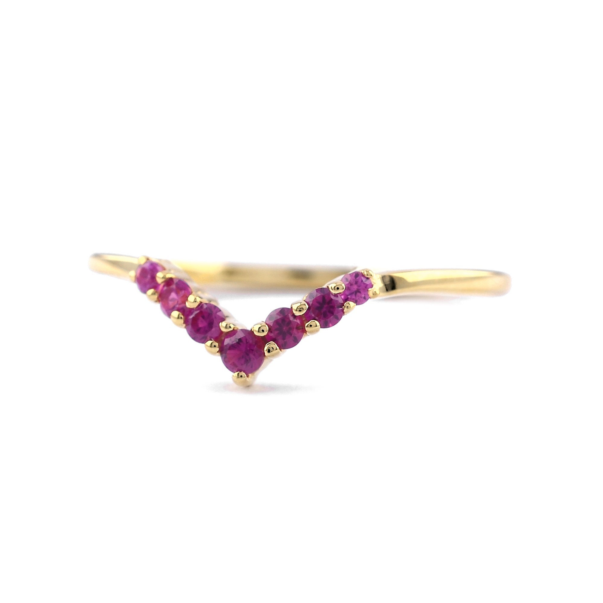 Ruby Chevron Ring: 14K Yellow Gold V Wedding Band