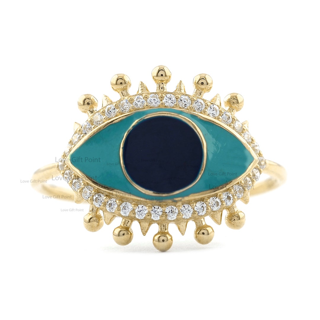 Navy Blue And Sky Blue Enamel Genuine SI Clarity G H Color Diamond Evil