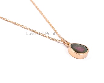 Handmade 14K Yellow Gold Watermelon Tourmaline Pendant Necklace