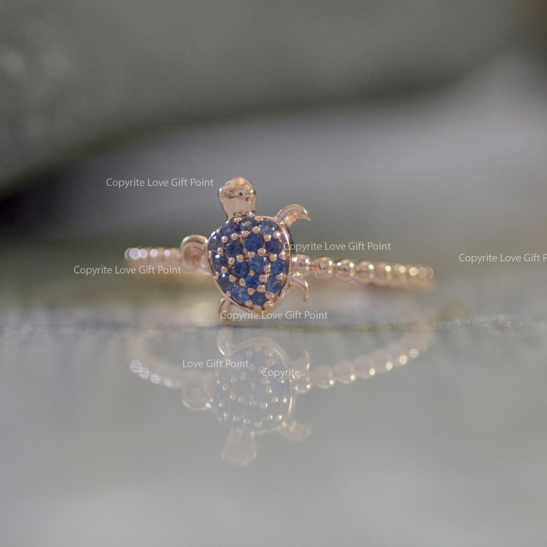 Buy Blue Sapphire Turtle Ring: 14k Gold Animal Stacking Ring