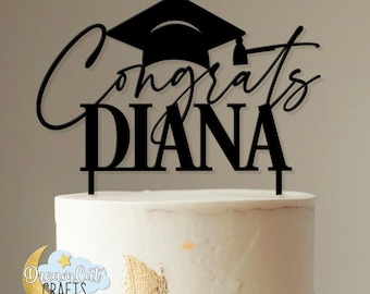 Custom Congrats Grad Cake Topper | Personalized Name Cake Topper | Custom Cake Topper | Graduation cap topper