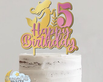 Custom Mermaid Cake Topper SVG | Personalized Name & Age Birthday Cake Decoration | Under the Sea Mermaid Tail Acrylic Topper