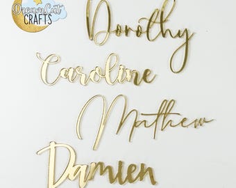 Personalisierte Acryl Namensschilder für Hochzeit | Benutzerdefinierte Laser Cut Tischkarten | Gold Spiegel Name Tischkarten Tags