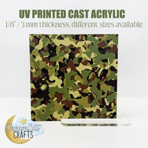 Laser acrylic Green Camo pattern | Camouflage Cast Acrylic Sheet | 1/8” or MDF | Olive camo UV Printed Acrylic Laser safe