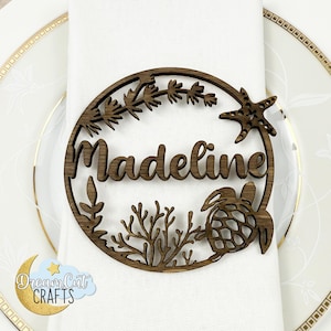 Tarjetas de lugar con temática oceánica / Decoración de mesa de boda con tortugas marinas / Decoración de boda personalizada / Tarjetas de lugar para bodas en la playa / Nombre personalizado / Decoración de boda costera