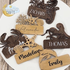 Plaatskaarten oceaan | Sea Wedding-tafeldecor | Aangepast bruiloftsdecor | Plaatskaarten strandhuwelijk | Aangepaste naam | Bruiloftsdecor aan de kust