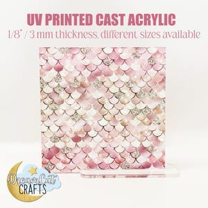 Laser-Acryl Blush Meerjungfrau Schuppenmuster | Pastell Rose Gold Meerjungfrau Schuppen gegossen Acrylglas Platte | 1/8 ”oder MDF UV gedruckt lasersicher