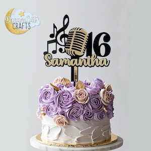 Custom Cake Topper Microphone | Music cake Topper | Birthday Cake topper | Custom name and age cake topper | Party Event Decor