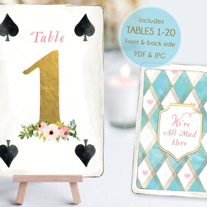 Alice In Wonderland Table Numbers 1-20, Mad Tea Party Decor, Onederland Girl 1st Birthday, Invitation, Party Signs, INSTANT DOWNLOAD