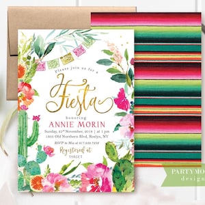 Fiesta Brautpartyeinladung, mexikanische Partyeinladung - Floral, Blumen, Kaktus, Bachelorette, Kakteen, Pink Let's Fiesta Bridal Shower