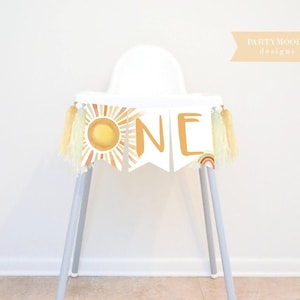 Sunshine ONE Banner, Highchair Banner, First Trip Around the Sun, You are my Sunshine Boho Party Decor Girl Boy 1st Birthday, Printable