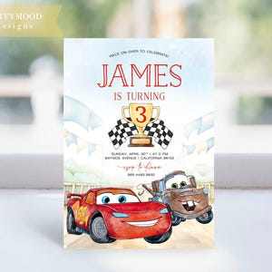 Cars Birthday Invitation, Editable Cars McQueen Birthday Invite, Cars Editable Template, Kids Birthday Invitation Printable Digital Template