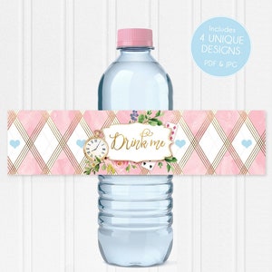 Alice In Wonderland Water Bottle Labels, Onederland Girl 1st Birthday Party Invitation, Alice Party Signs, Mad Tea Party, Birthday Printable