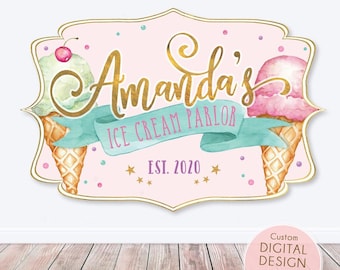 Ice Cream Backdrop, Ice Cream Parlor Sign, Here's The Scoop Birthday Decor, Ice Cream Sign, Sweet One Two Sweet Girl Birthday, PRINTABLE 010