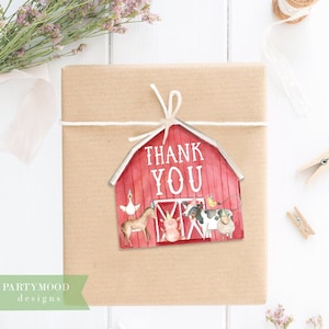 Etiquetas de OBRIGADO de fazenda, etiqueta de favor, primeiro aniversário de animais de fazenda, curral, decoração, animais de festa, festa de aniversário de menino e menina de fazenda, IMPRIMÍVEL