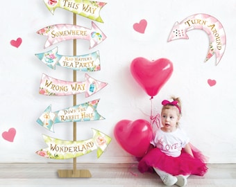 Alice In Wonderland Arrows, Onederland Girl 1st Birthday, Alice Props, Mad Tea Party Decor, Birthday Party Direction Signs, INSTANT DOWNLOAD