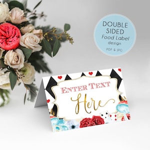 Cartoline alimentari Alice nel Paese delle Meraviglie, Carte tenda modificabili, Etichette alimentari, Primo compleanno di Onederland Girl, Segnaposti, Decorazione Mad Tea Party, STAMPABILE