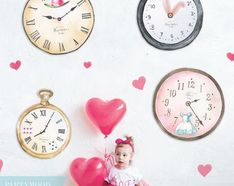 Alice In Wonderland Clock, Party Decorations, Onederland, Watch, Girl 1st Birthday, Invitation, Mad Tea Party Decor, INSTANT DOWNLOAD