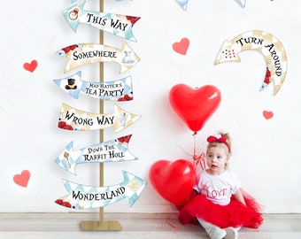 Alice In Wonderland Arrows, Onederland Girl 1st Birthday, Invitation, Mad Tea Party Decor, Birthday Party Direction Signs, INSTANT DOWNLOAD