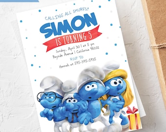 Smurfs Birthday Invitation, Editable Smurf Invite, Smurfs Movie Birthday Invite, Smurfs Theme Party Editable Template Instant Printable