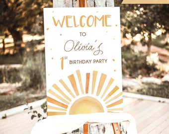 Znak powitalny First Trip Around the Sun, Sun, Sunshine Birthday Party, Sunshine Boho Birthday Party Decor Girl Boy 1st Birthday, Printable