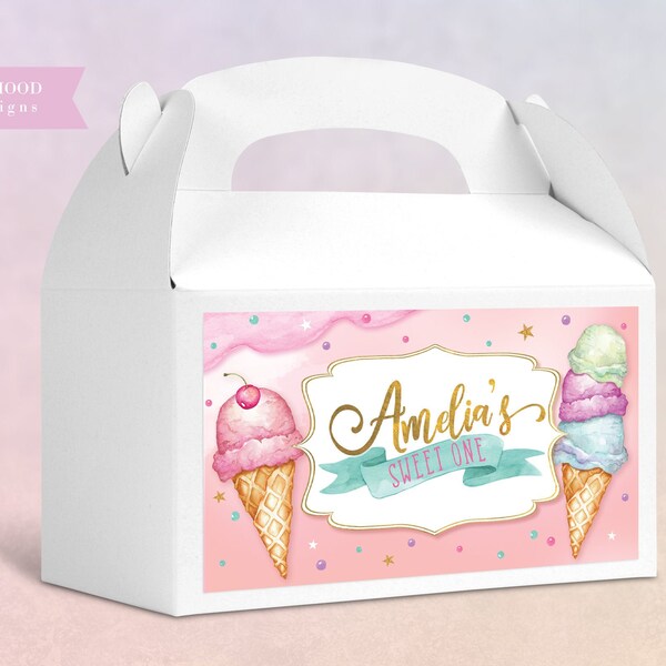 Ice Cream Gable Box, Gift Box, Favor Bag, One is Sweet, Here's The Scoop, Sweet One, Two Sweet, Ice Cream Sign, Girl Birthday, Printable 010