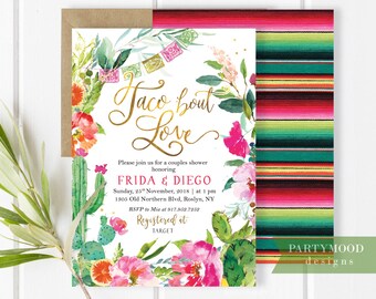 Invito per la doccia Fiesta Couples - Invito di compleanno messicano - Doccia nuziale con fiori floreali e cactus - Invito con carta fai da te stampabile digitale