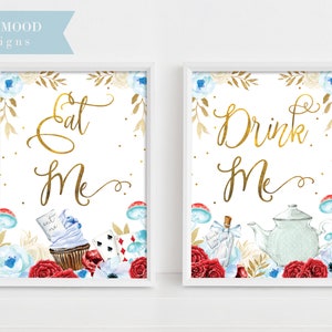 Alice In Wonderland Party Signs, Onederland Girls 1st Birthday Party Invitation, Mad Hatter Tea Party, Eat me Drink me, Winter Decoration