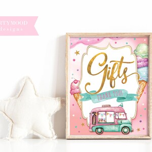 Ice Cream Gifts Sign, Birthday Decor, Cards & Gifts, Here's The Scoop, Sweet One, Two Sweet, Ice Cream Sign, Girl Birthday, Printable 010